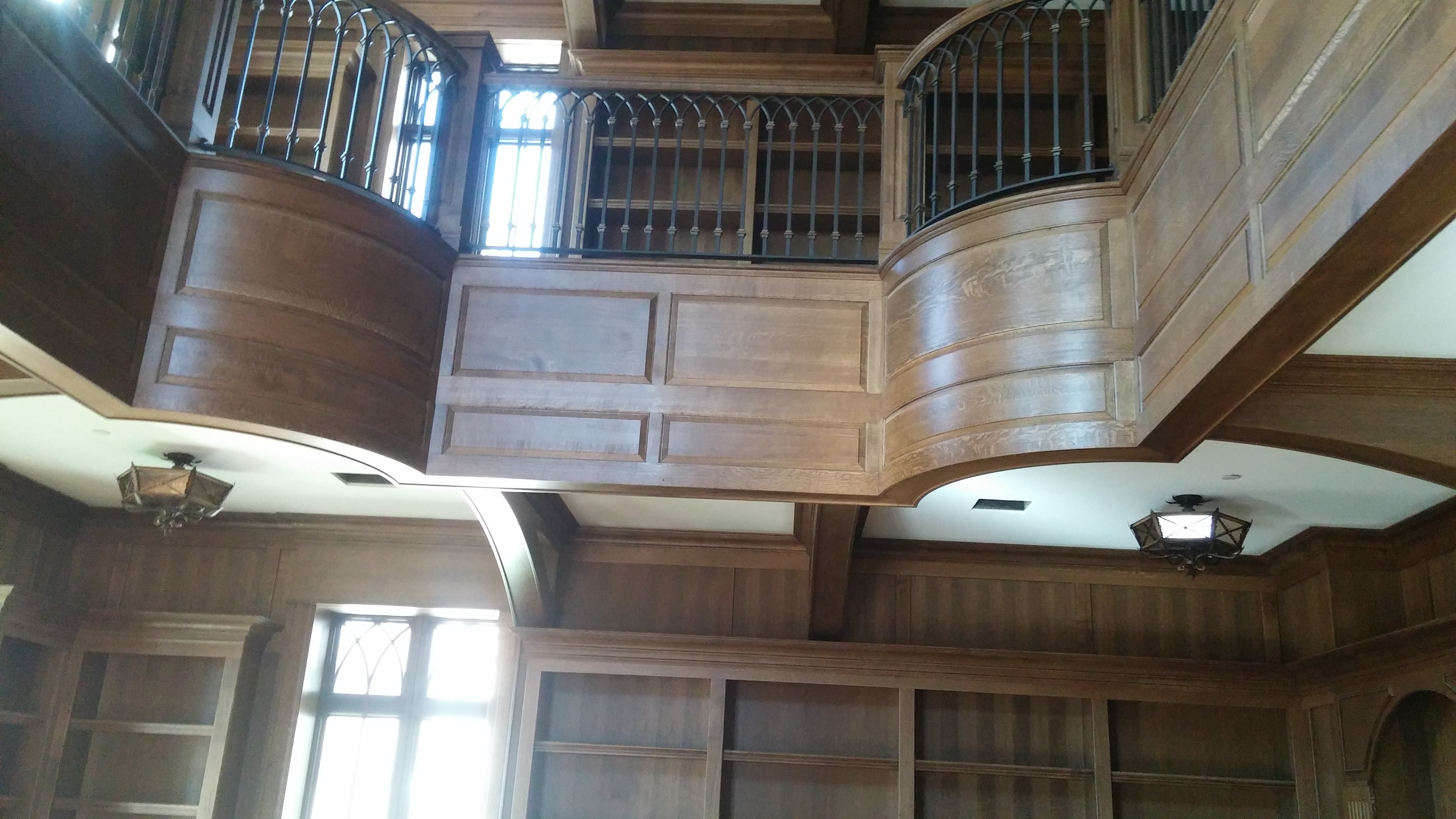 White Oak Library, Panels & Stained Glass Ceiling Millwork