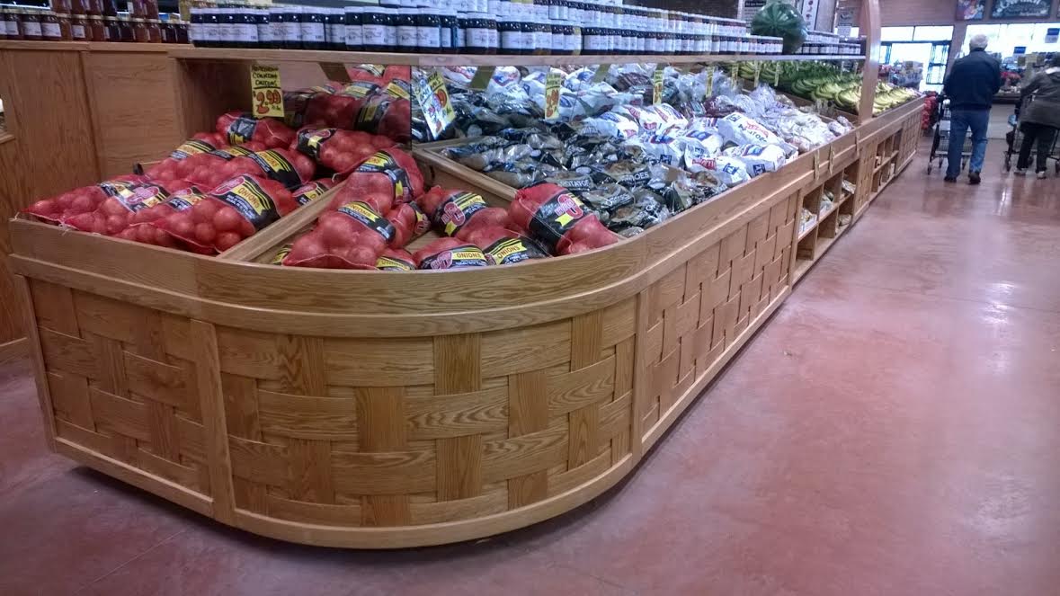 Giant Curved Wood Basket Supermarket Produce Display